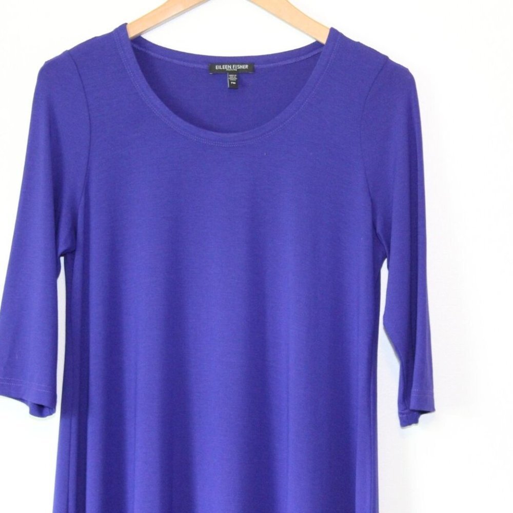 Eileen Fisher Scoop Neck Stretch Asymmetric Dress Purple PM Petite Med H13284 - Picture 3 of 11